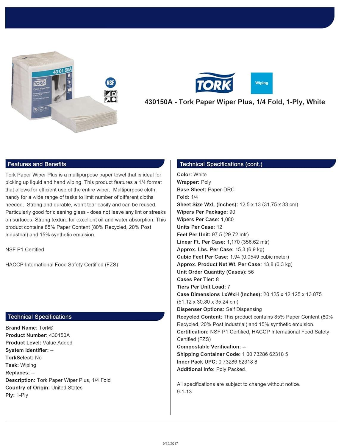 imageTork Paper Wiper Plus White Self Dispensing 14 Fold 430150A