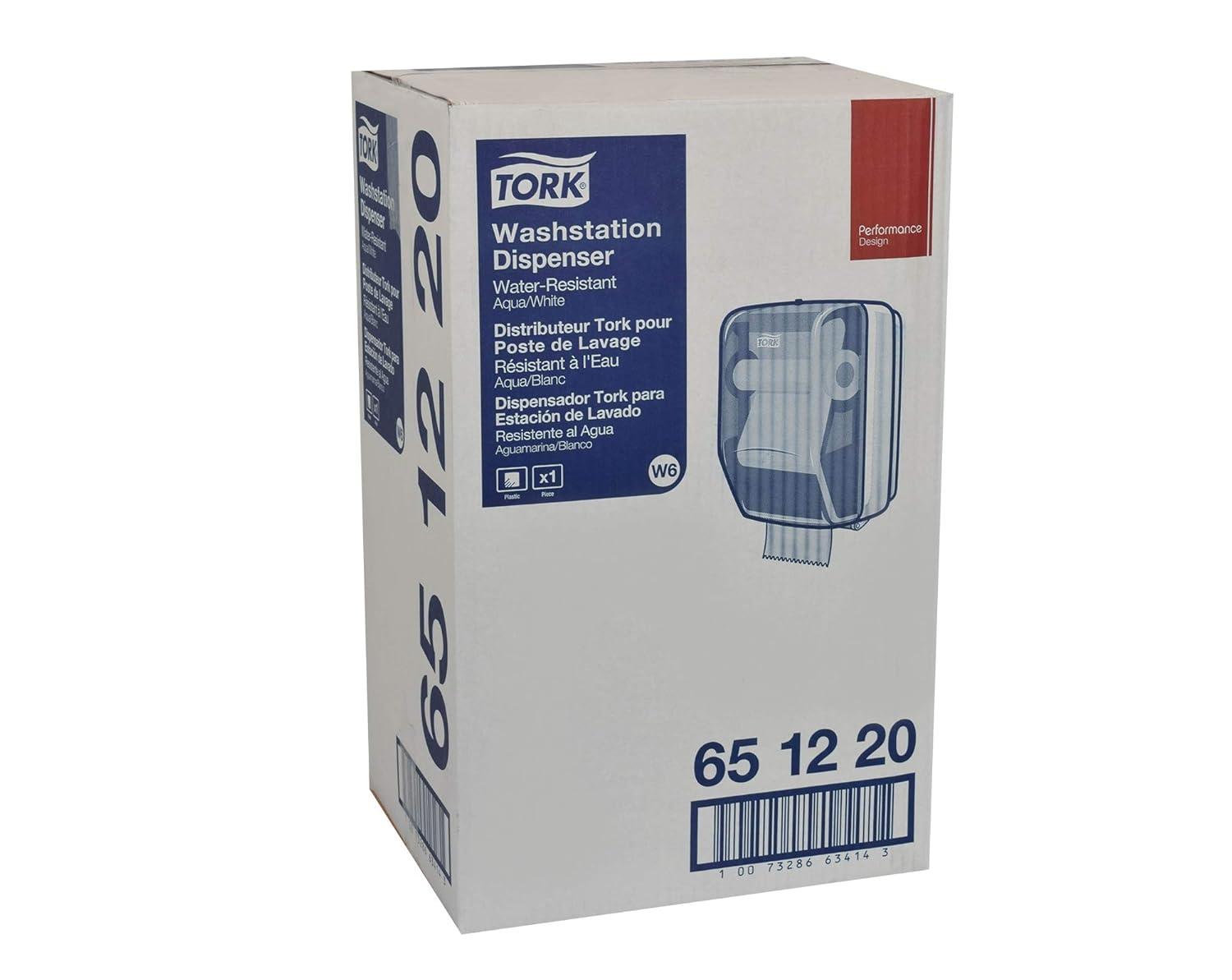 imageTork WallMounted Paper Towel Dispenser Washstation White and Turquoise W6 Water Resistant Performance Range 651220Blue