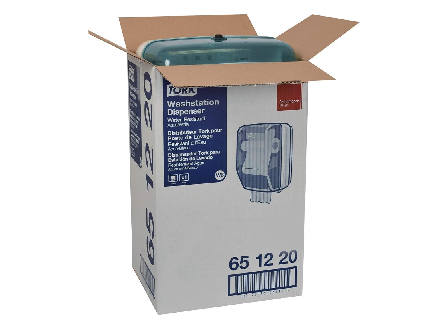 imageTork WallMounted Paper Towel Dispenser Washstation White and Turquoise W6 Water Resistant Performance Range 651220Blue