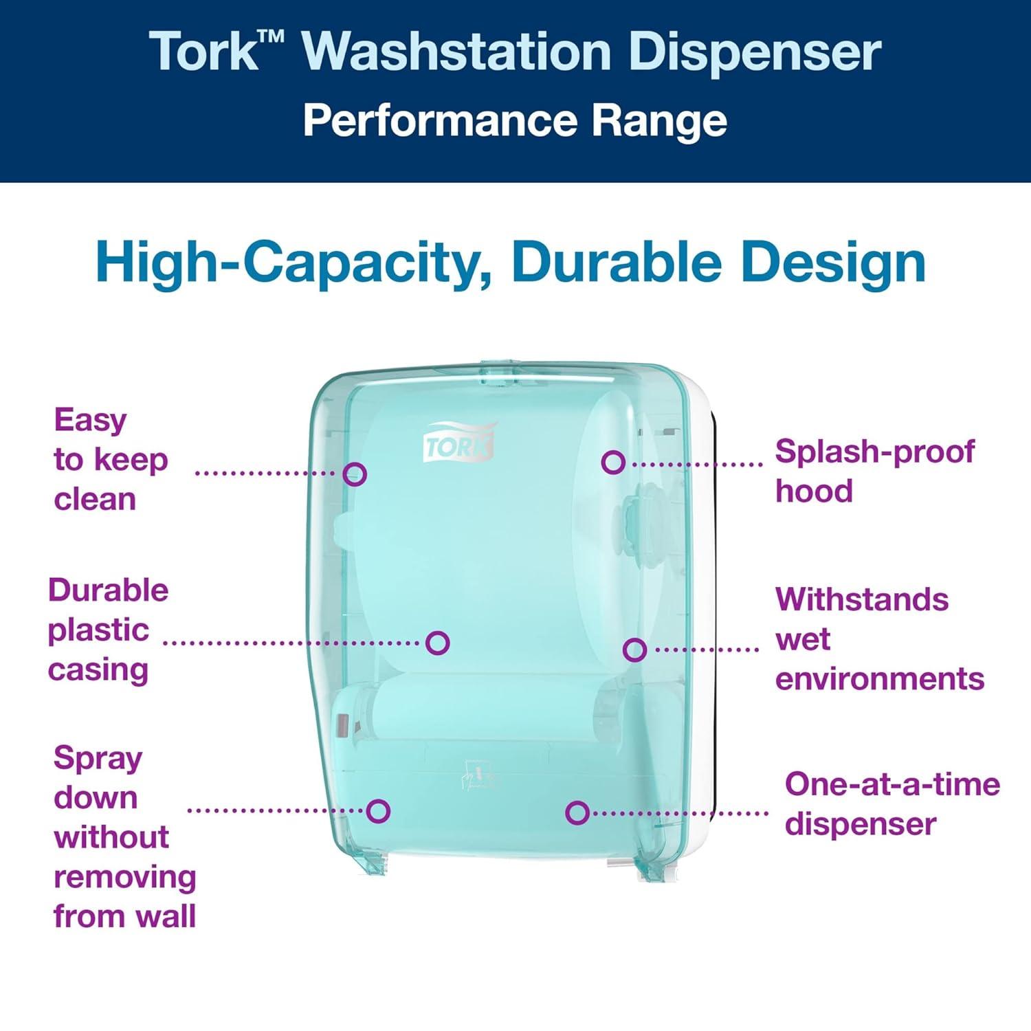 imageTork WallMounted Paper Towel Dispenser Washstation White and Turquoise W6 Water Resistant Performance Range 651220Blue