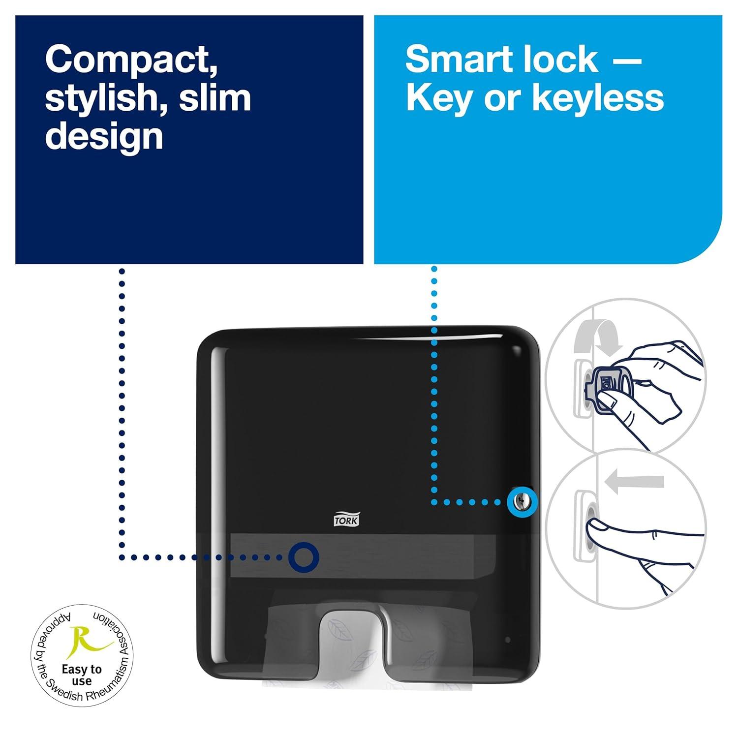 imageTork Xpress Mini Multifold Hand Towel Dispenser Black H2 OneataTime Dispensing Elevation Range 552228