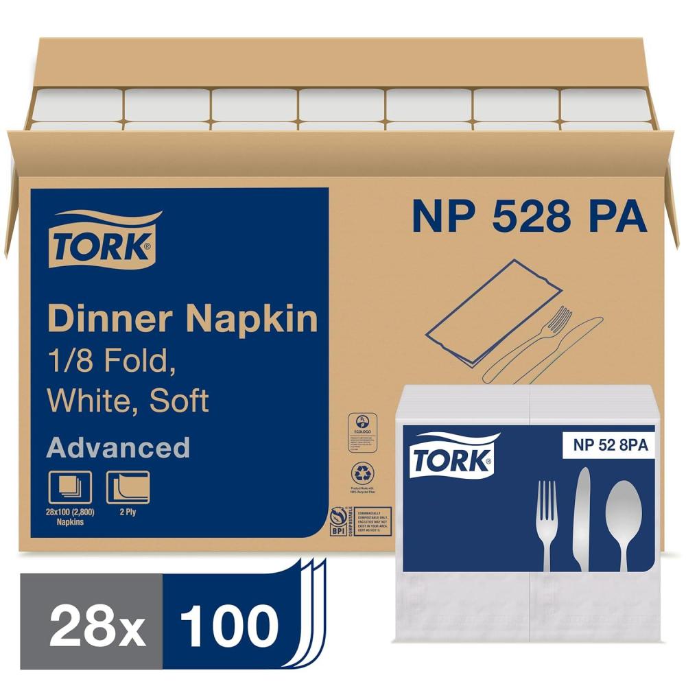 imageTork White Soft Dinner Napkin 18 Fold 2ply 15quot x 17 28 x 100 napkins NP528PA