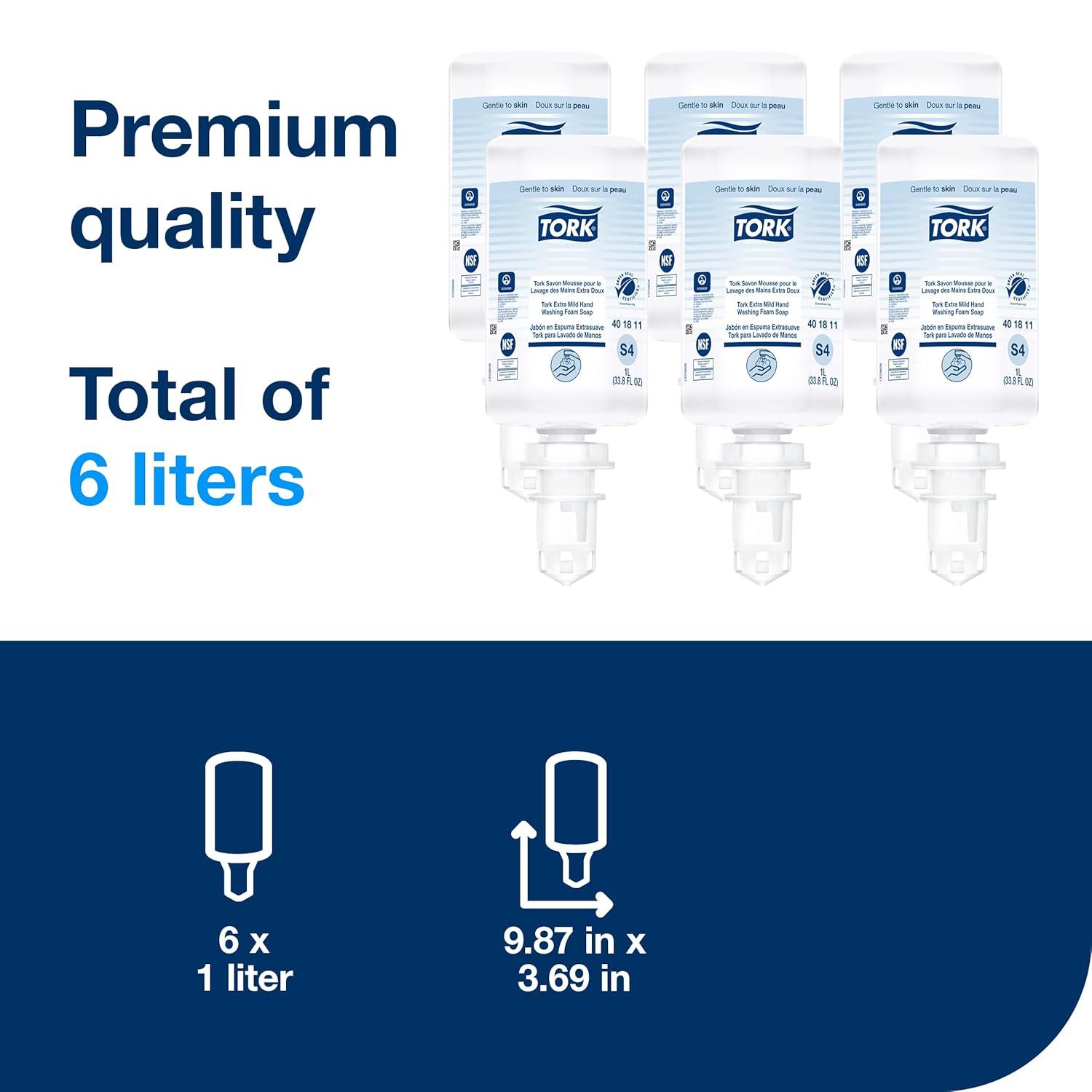 imageTork Extra Mild Hand Washing Foam Soap S4 No Fragrance Added 2 x 1L 401812338 Fl Oz Pack of 6