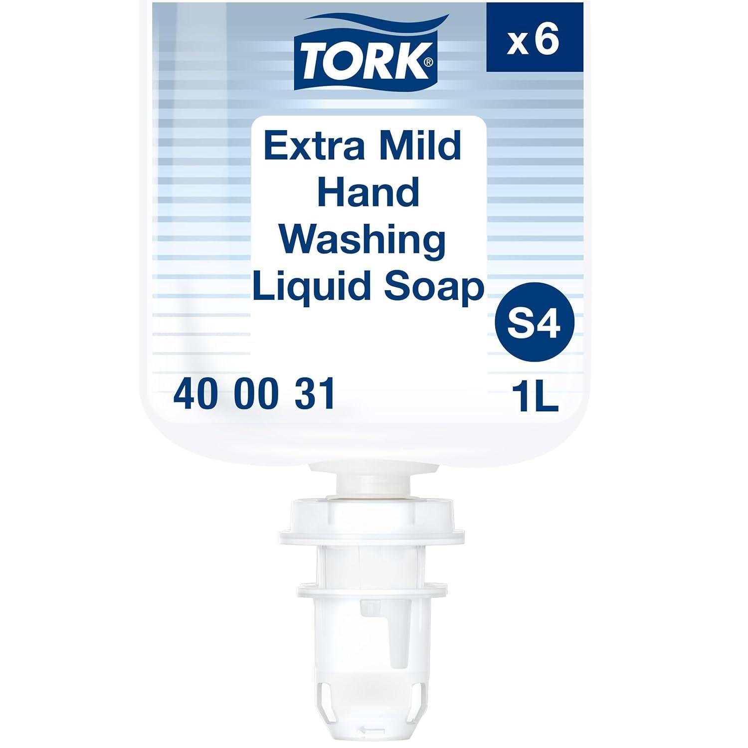 imageTork Extra Mild Liquid Hand Soap Compatible with S4 dispensers Fragrancefree Dermatologically tested ecofriendly 6 x 1L bottles 400031