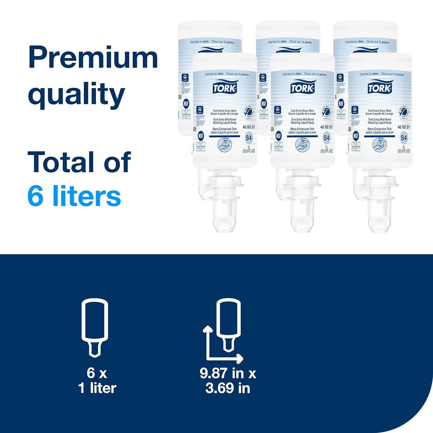 imageTork Extra Mild Liquid Hand Soap Compatible with S4 dispensers Fragrancefree Dermatologically tested ecofriendly 6 x 1L bottles 400031