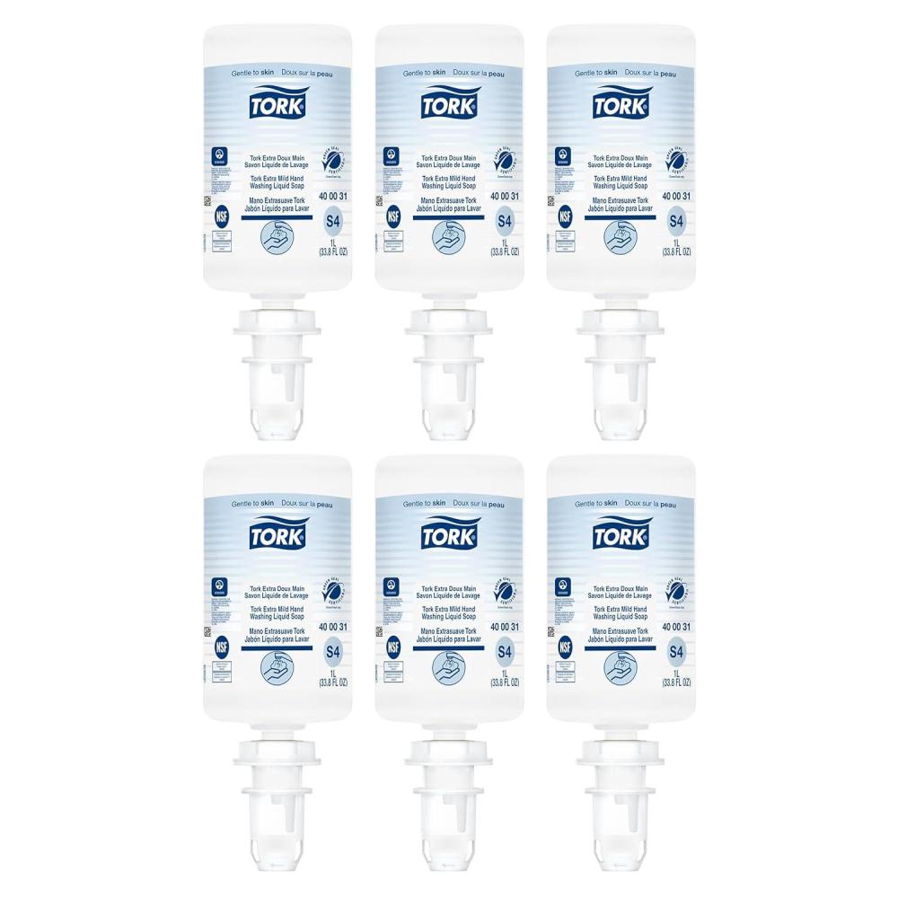 imageTork Extra Mild Liquid Hand Soap Compatible with S4 dispensers Fragrancefree Dermatologically tested ecofriendly 6 x 1L bottles 400031