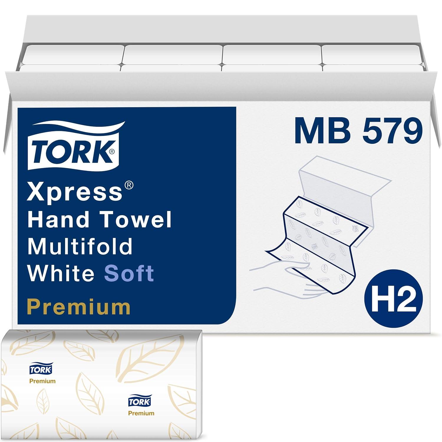 imageTork Xpress Soft Multifold Hand Towel White with Blue Leaf Print  Tork Multifold Hand Towel Natural H2