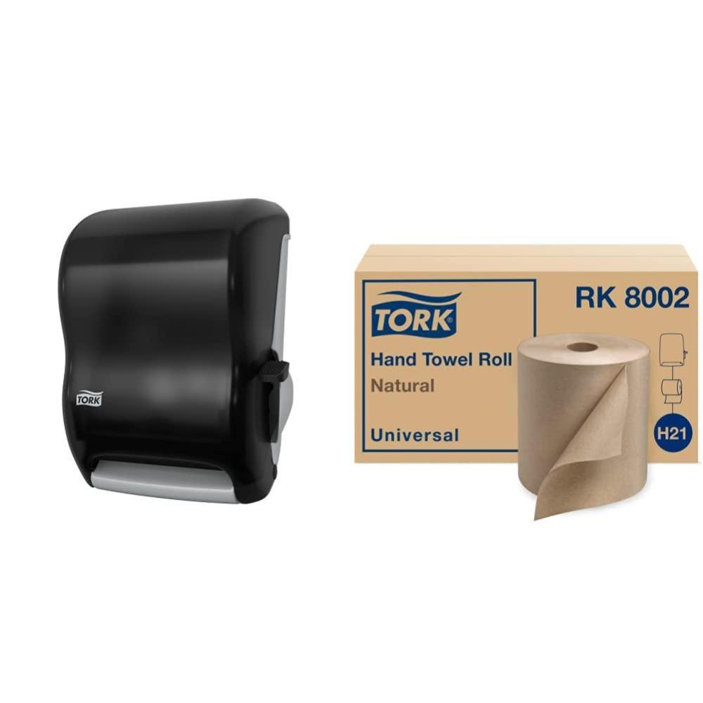imageTork Paper Towel Dispenser Smoke H21 Lever Auto Transfer PushDown Handle HighCapacity Translucent 84TR 6 Rolls x 800 ft Tork Paper Hand Towel Roll Natural H21 Universal 100 Recycled Fiber