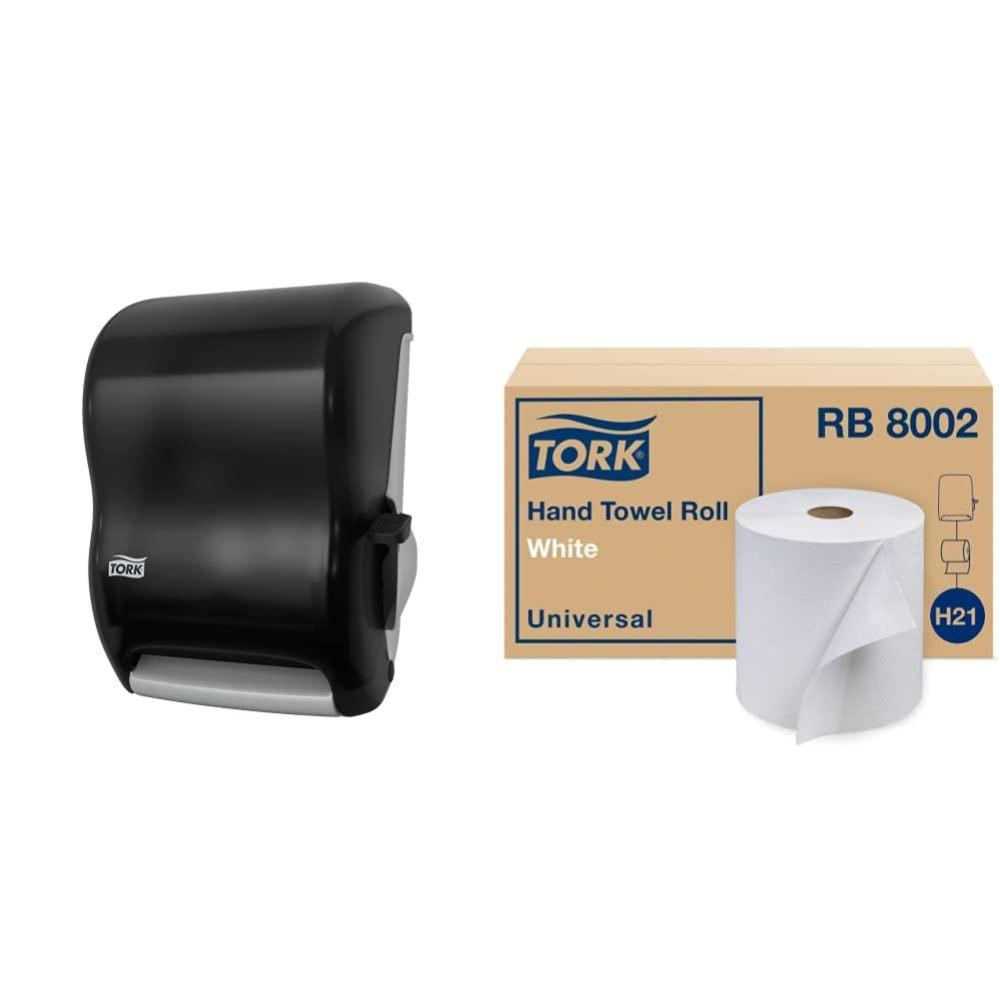 imageTork Paper Towel Dispenser ampamp Hand Towel Roll Smoke H21 Lever Auto Transfer PushDown Handle HighCapacity Translucent 6 Rolls x 800 ft 100 Recycled Fiber
