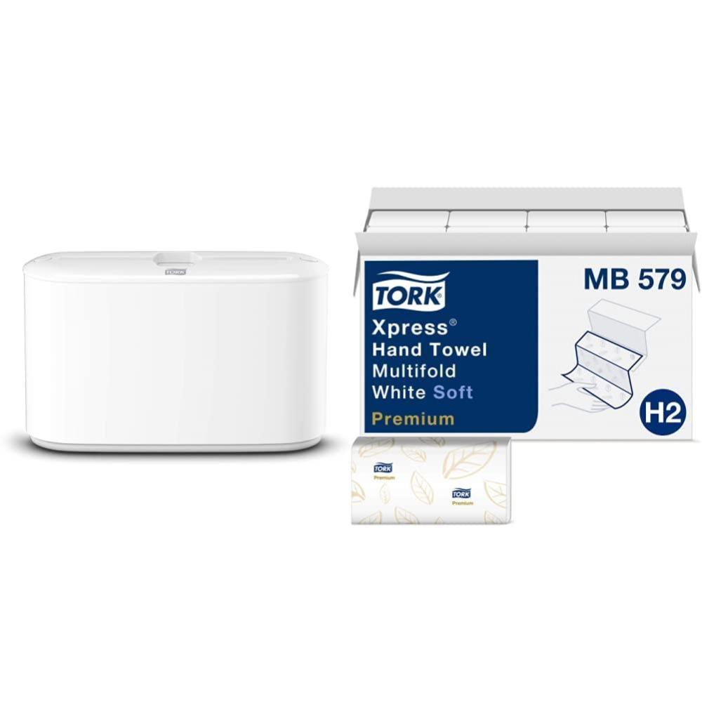 imageTork Xpress Paper Towel Dispenser White and Tork Xpress Soft Multifold Hand Towels 16 Packs