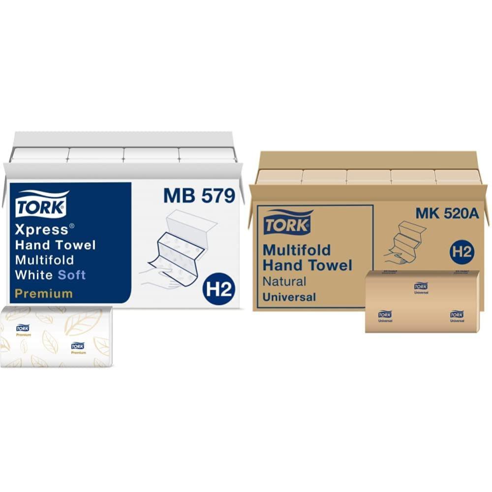 imageTork Xpress Soft Multifold Hand Towel White with Blue Leaf Print  Tork Multifold Hand Towel Natural H2