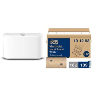 imageTork Xpress Paper Towel Dispenser and Tork Xpress Soft Multifold Hand Towel White with Grey Leaf Print