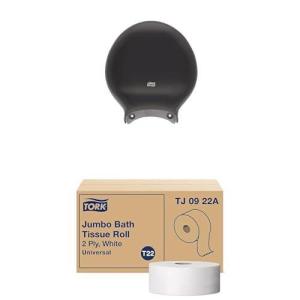 imageBundle of Tork Jumbo Toilet Paper Roll Dispenser Smoke T22 High Capacity 66TR  Tork Jumbo Toilet Paper Roll White T22 Universal 2ply 12 x 1000 TJ0922A