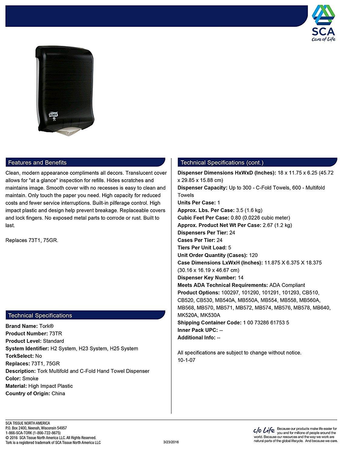 imageTork Multifold and CFold Hand Towel Dispenser Smoke H2 H25 OneataTime Dispensing 73TR