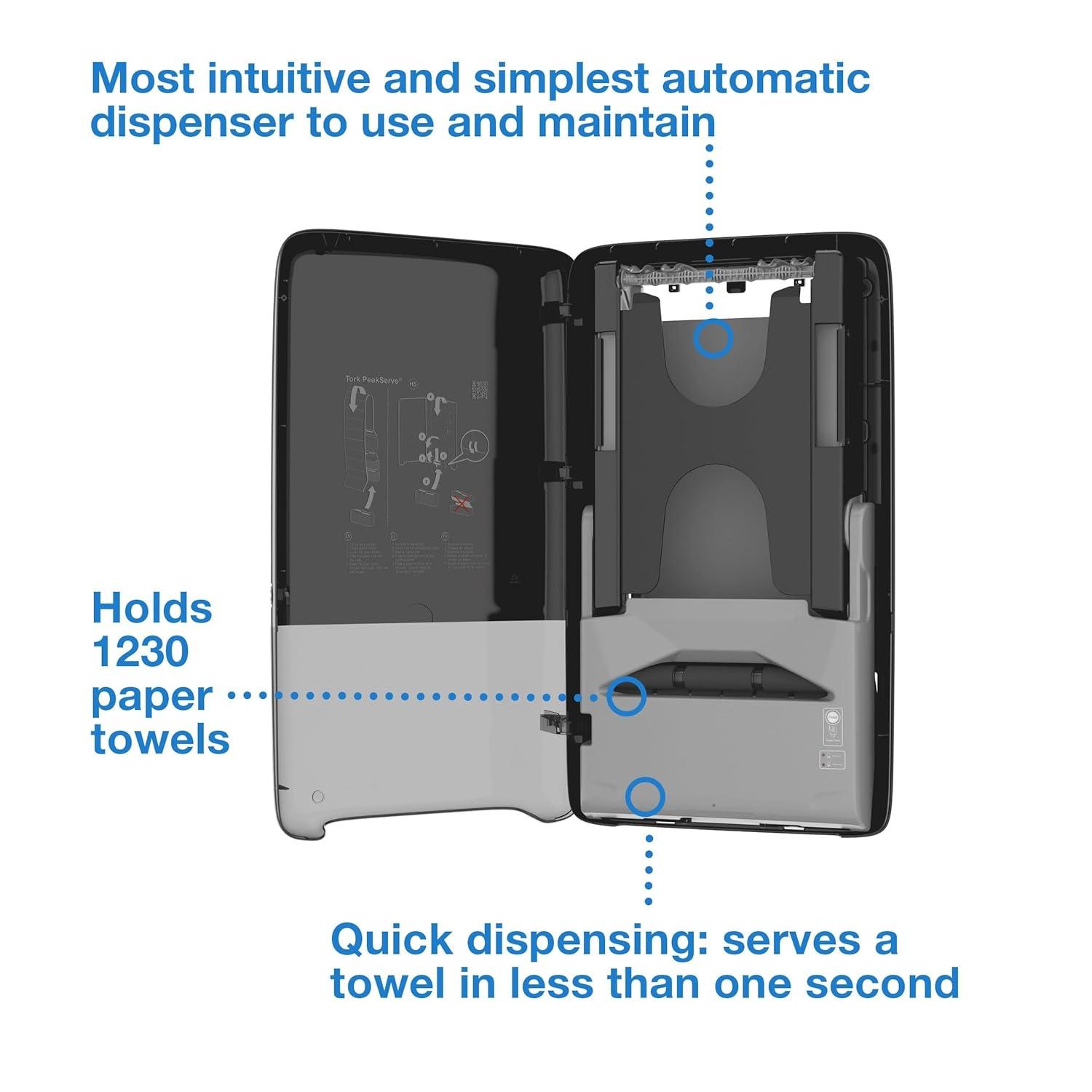 imageTork PeakServe Automatic Continuous Paper Hand Towel Dispenser Black H5 High Capacity Elevation Range 552548