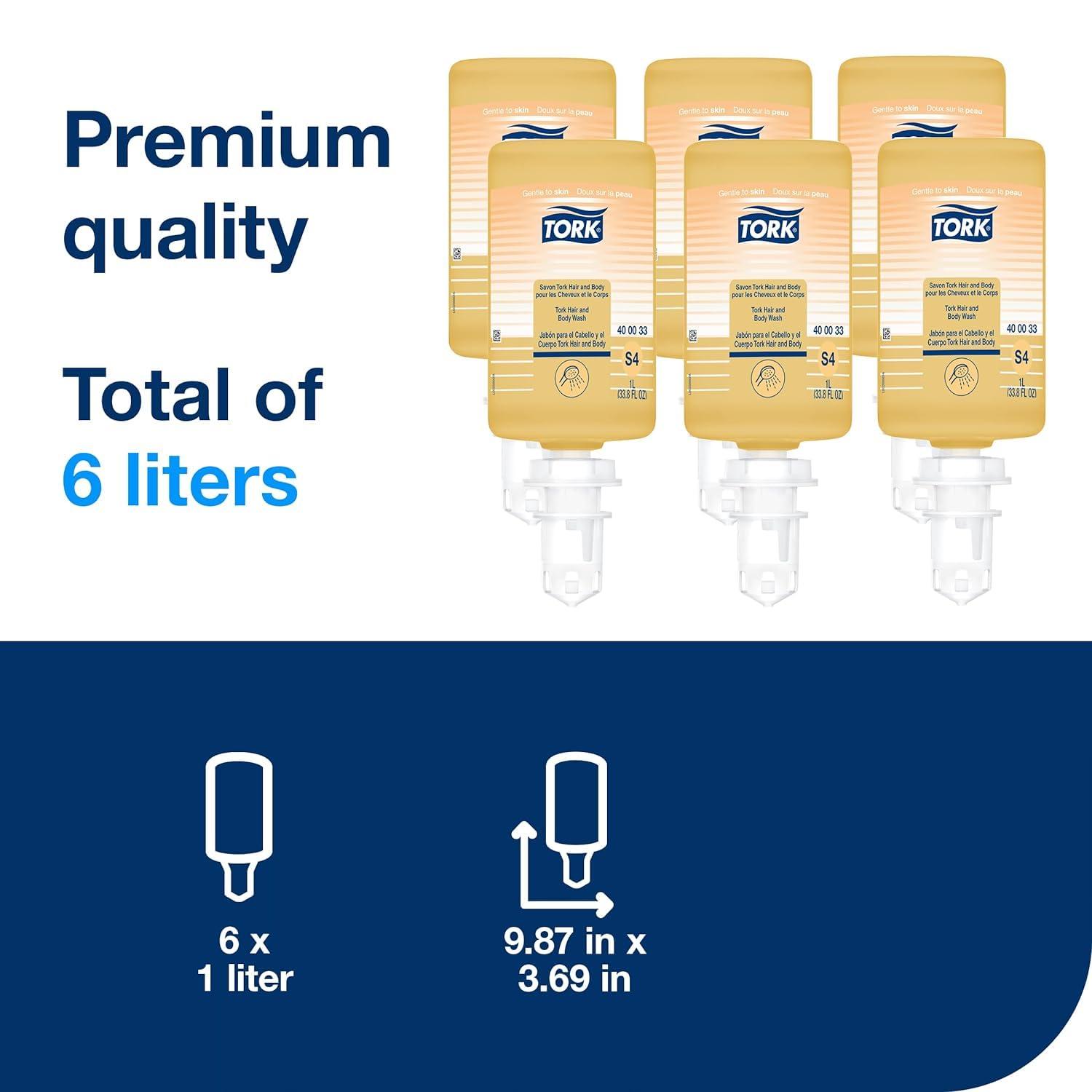 imageTork Hair and Body Wash S4 Clean Scent 6 x 1L  Intuition Sensor Skincare Dispensers White Pack of 4