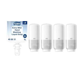 imageTork Extra Mild Hand Washing Liquid Soap S4 6 x 1L  Intuition Sensor Skincare Dispensers White S4 Pack of 4